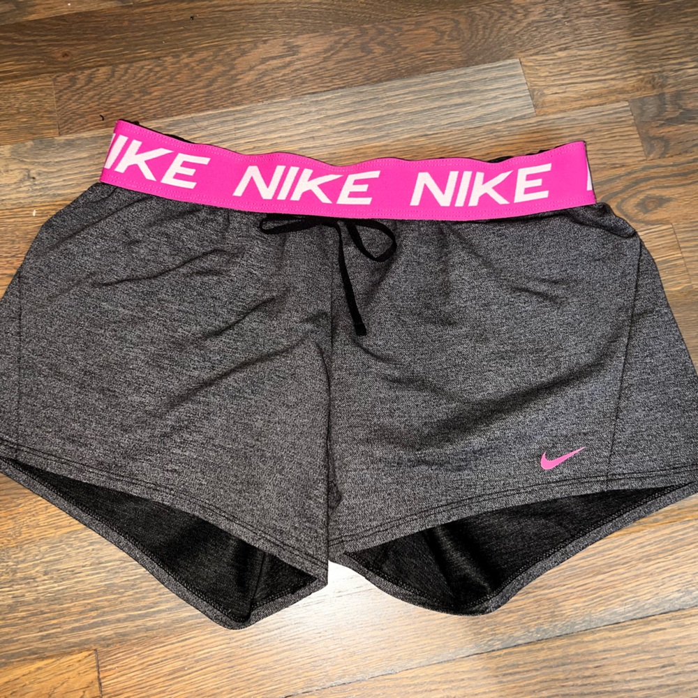 nike gray and pink dri-fit shorts